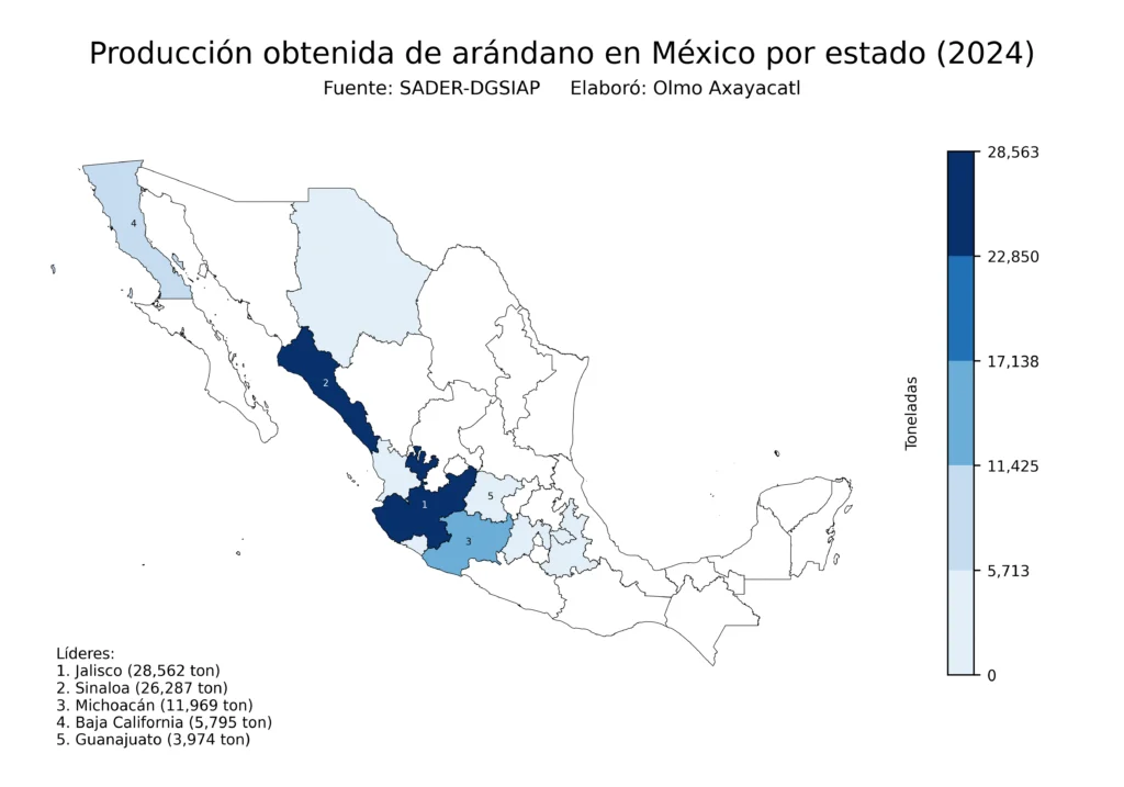 México Producción Agrícola Arándano (Estados Producción)